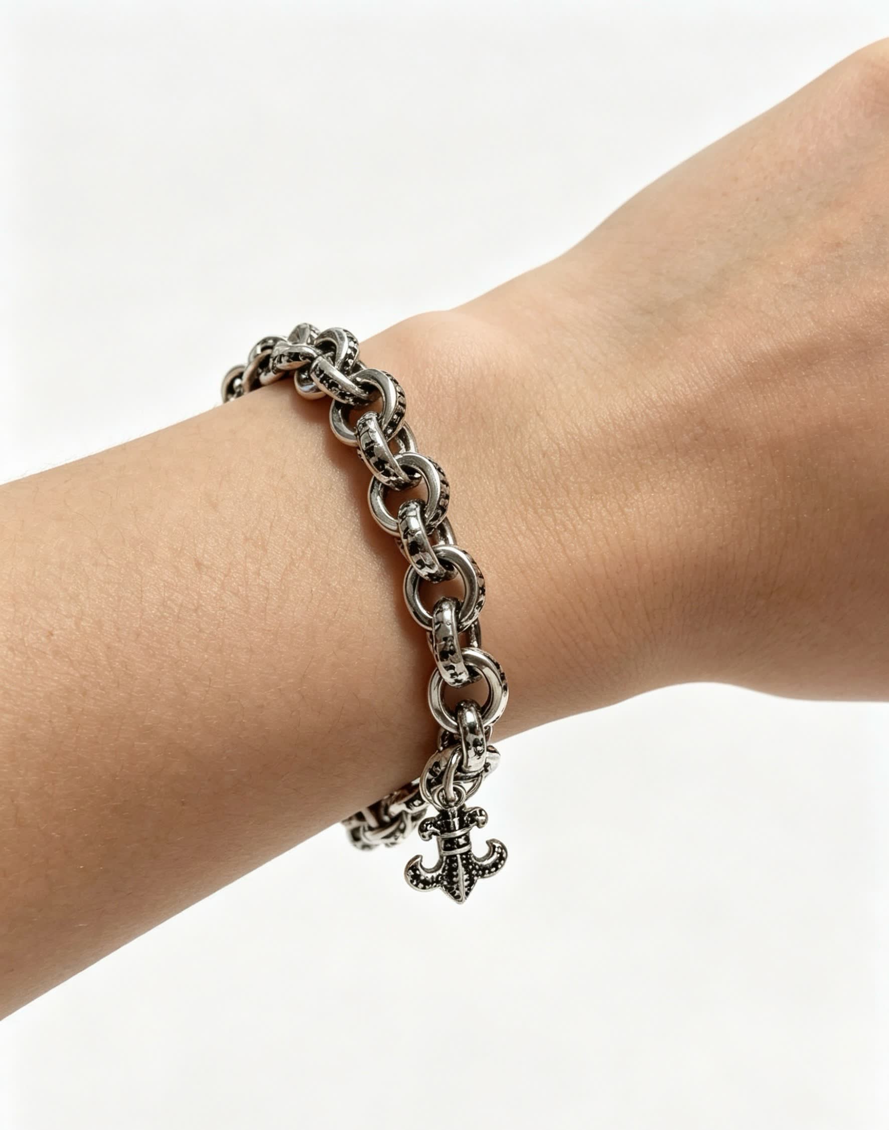 Chrome Hearts Silver Fleur-de-lis Charm Bracelet